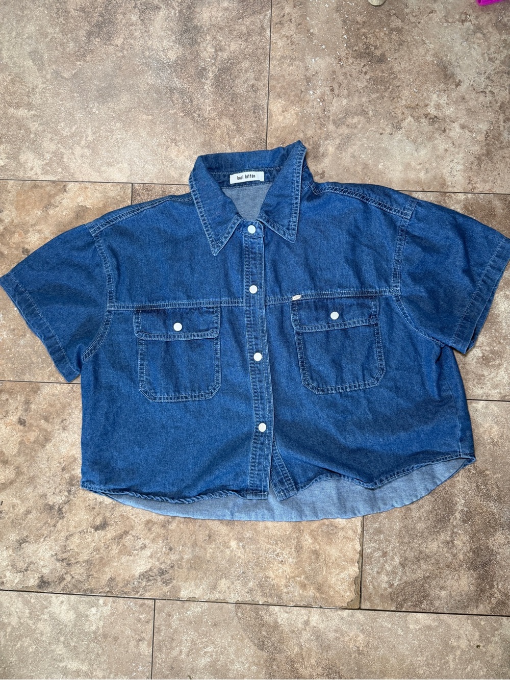 Kool Kitten blue denim button up shirt